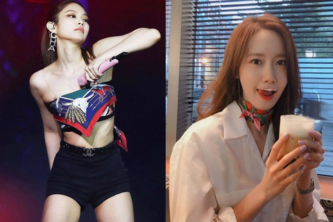 Jennie, Yoona dùng khăn lụa thay áo và vòng cổ để trông sành điệu